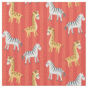 Tissu Zebra et Giraffe Safari Africain Red Stripes