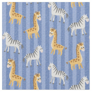 Tissu Zèbre et Giraffe Safari Africain Bleu Stripes