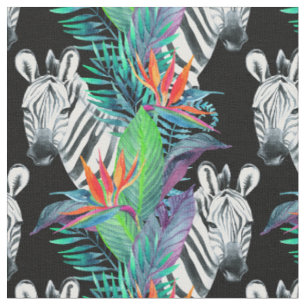 Tissu Zèbre et motif de fleurs exotique
