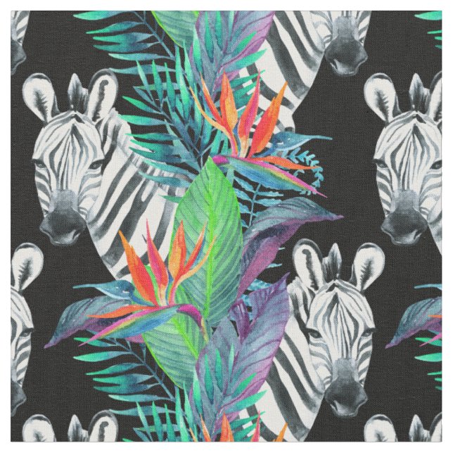 Tissu Zèbre et motif de fleurs exotique (Fermer)