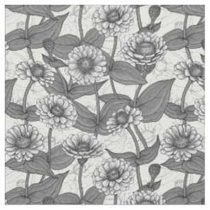 Tissu Zinnias, monochrome sur blanc
