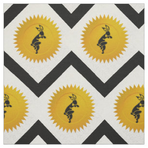 Tissu Zodiac chinois de lapin Blanc, Or et Noir