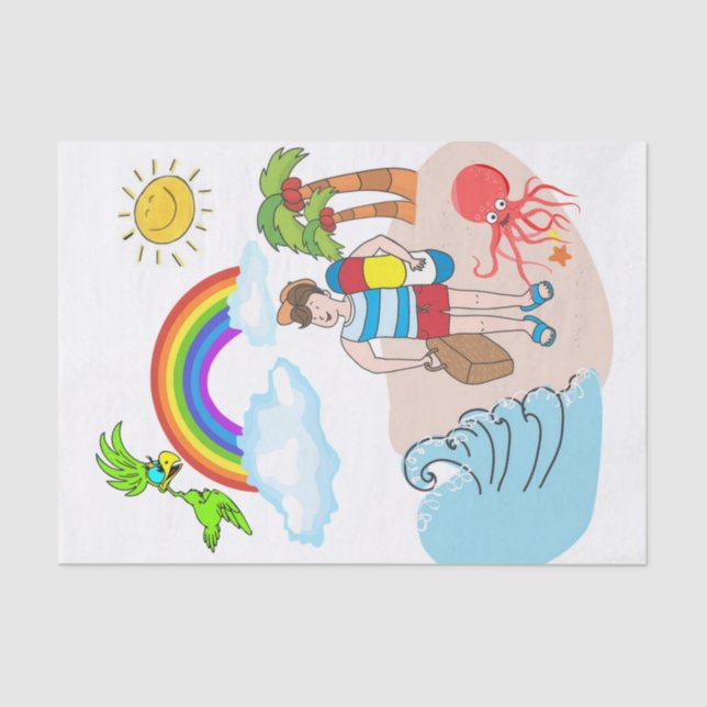 Tissue Beach Fun Octopus Rainbow Seidenpapier (Vorderseite)