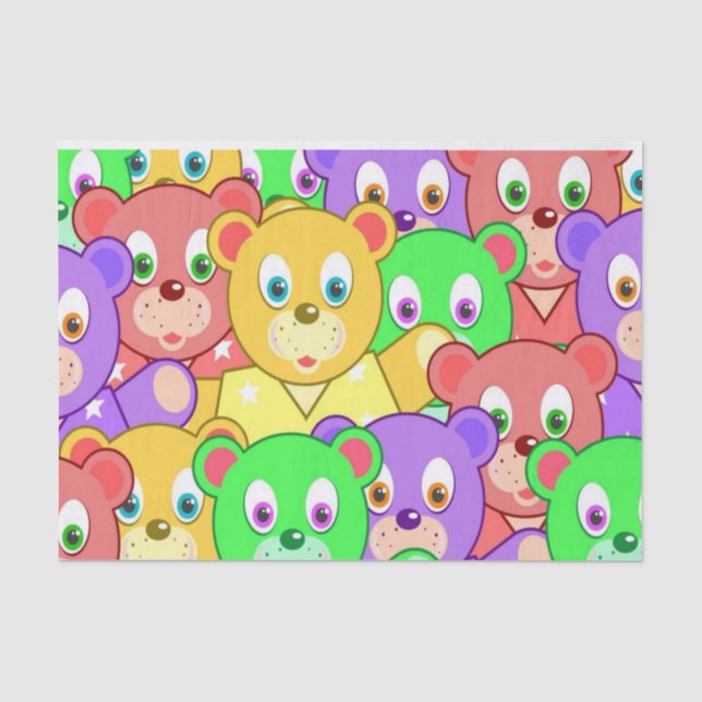 Tissue, farbenfrohe Teddybären Seidenpapier (Vorderseite)