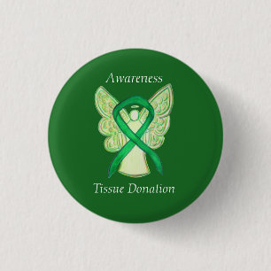 Tissue Green Awareness Ribbon Angel Buttone Button