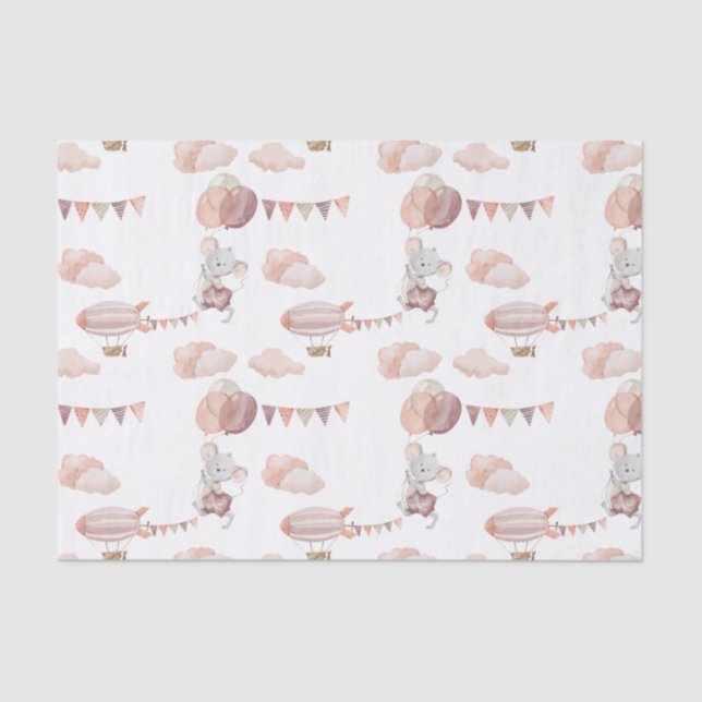 Tissue Paper (25cm x 38cm) - Mouse With Balloons Seidenpapier (Vorderseite)