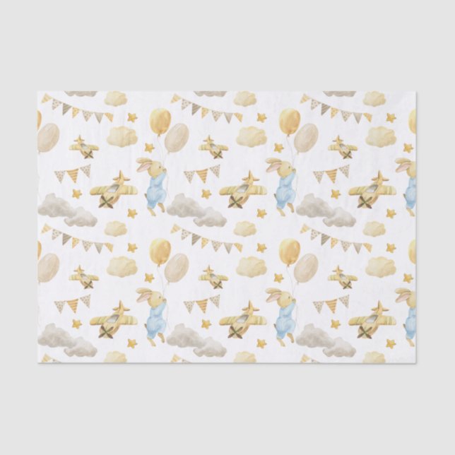 Tissue Paper (25cm x 38cm) - Rabbit With Balloons Seidenpapier (Vorderseite)