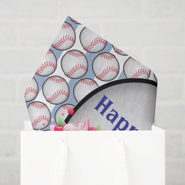 Tissue Paper Blue Baseball Happy Birthday  Seidenpapier (Geschenktüte)