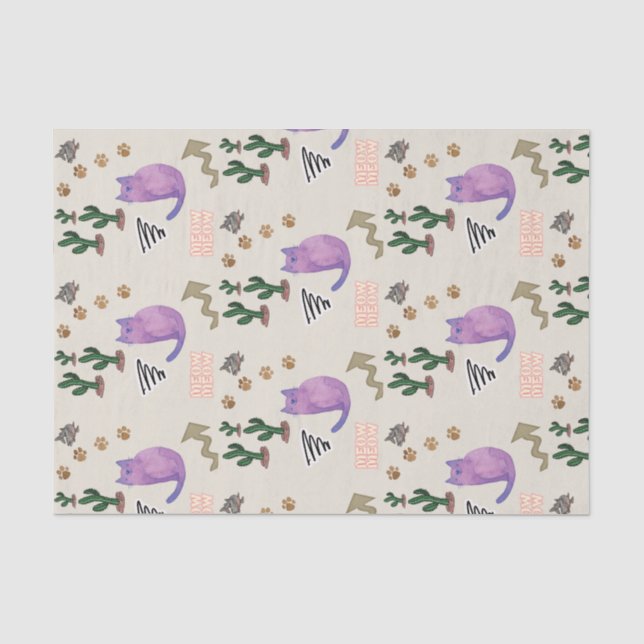 Tissue Paper Cat Fish Cactus Meow Paws Seidenpapier (Vorderseite)