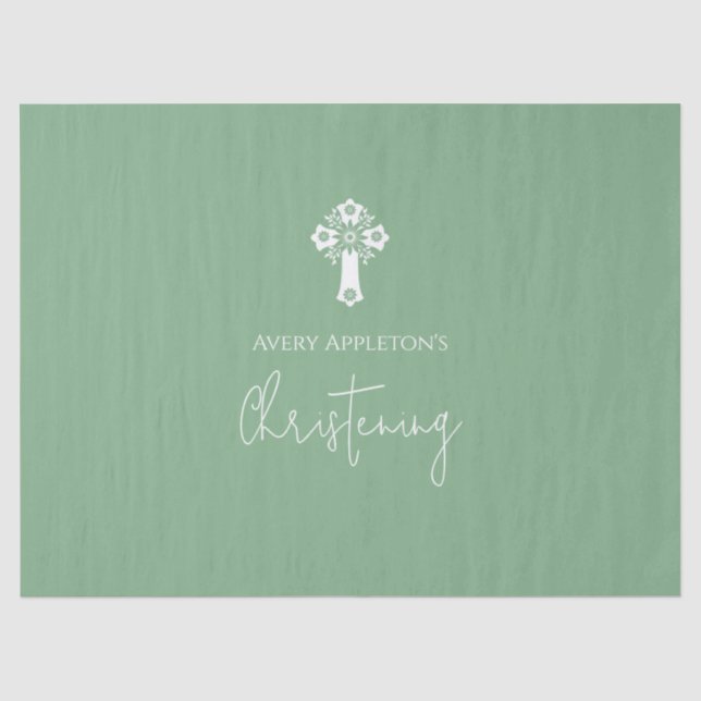 Tissue Paper Floral Cross Christening Sage Green Seidenpapier (Vorderseite)