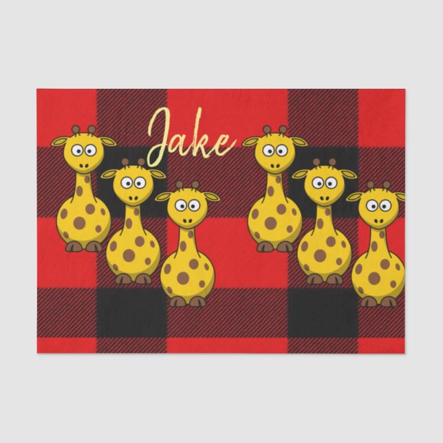 Tissue Paper Giraffe Black Red Kariert Seidenpapier (Vorderseite)