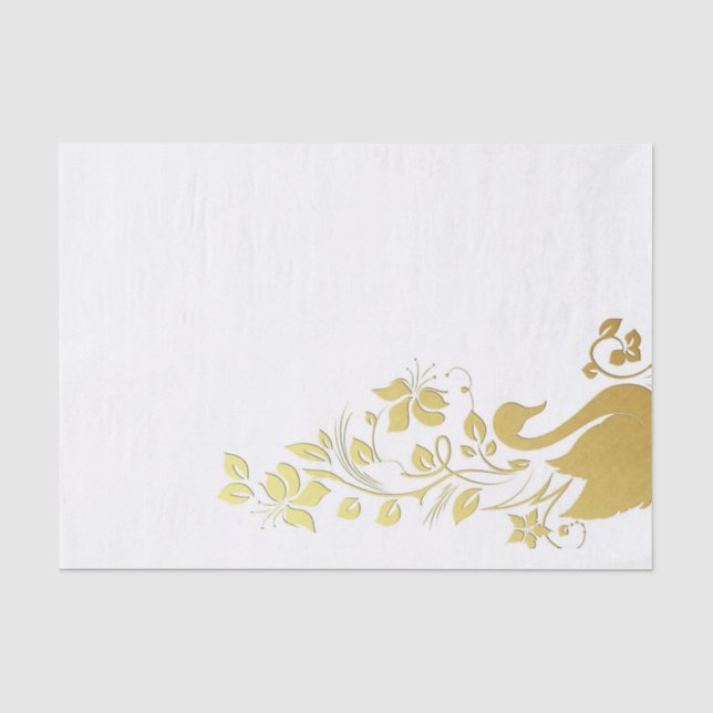 Tissue Paper Gold Floral Swan Seidenpapier (Vorderseite)