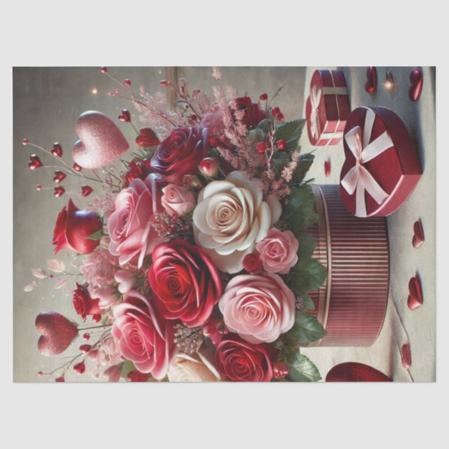 Tissue Paper of Beautiful Rosen Floral Valentines' Seidenpapier (Vorderseite)