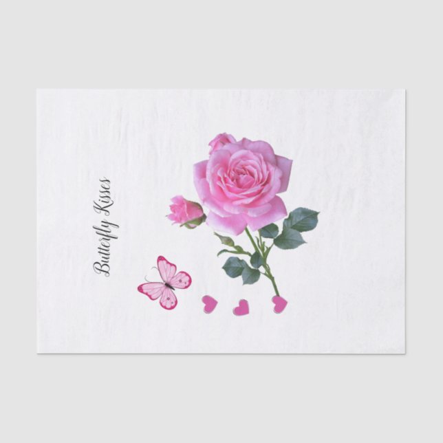 Tissue Paper Pink Rose Butterfly Kisses Hearts Seidenpapier (Vorderseite)