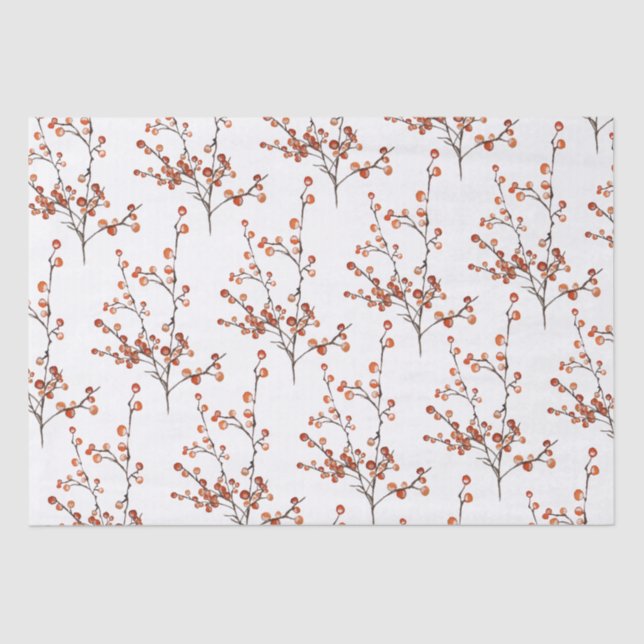 Tissue Paper Red Ilex Berry Branches Seidenpapier (Vorderseite)