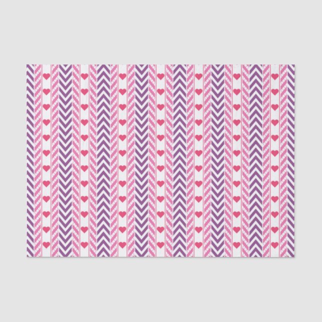 Tissue (rote Herzen und Lila Chevrons) Seidenpapier (Vorderseite)