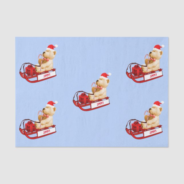 TissueTeddy Bear Sled Weihnachtsgeschenk Seidenpapier (Vorderseite)