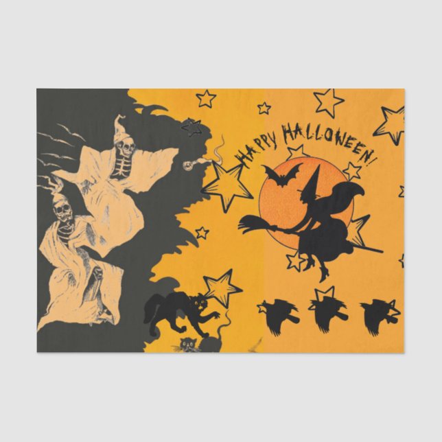TISSUPAPIER HALLOWEEN AUF DEM BROOM SEIDENPAPIER (Vorderseite)
