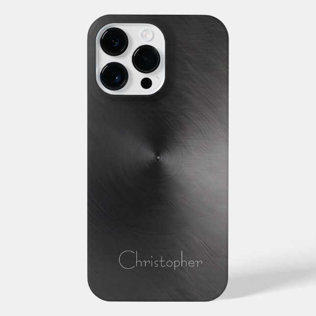 Titan Black Silver Stainless Steel Print iPhone 14 Pro Max Hülle (Rückseite)