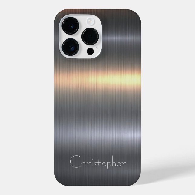 Titan Black Silver Stainless Steel Print iPhone 14 Pro Max Hülle (Rückseite)
