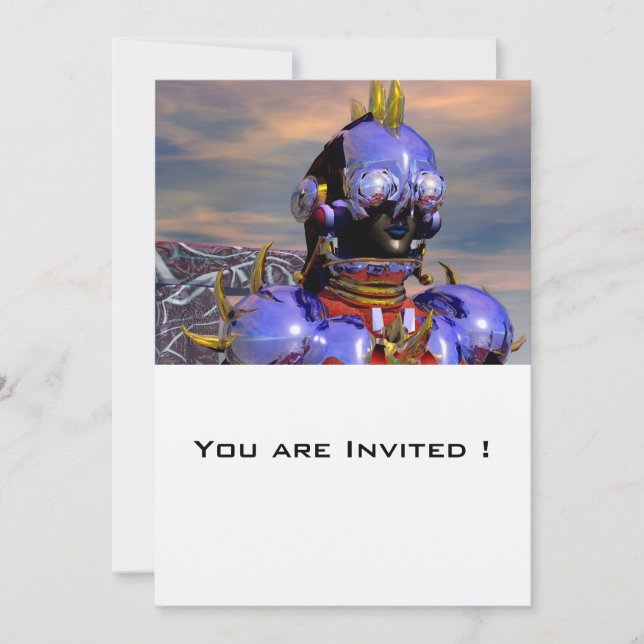 TITAN CYBORG PORTRAIT Blue Science Fiction, Scifi Einladung (Vorderseite)