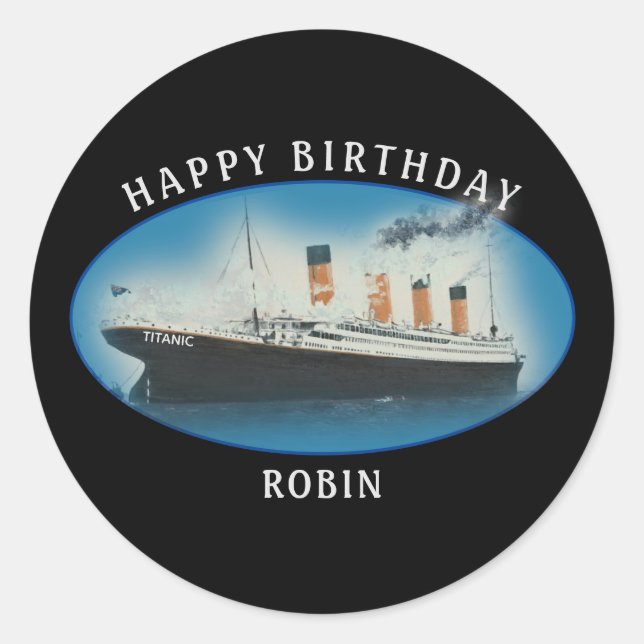 Titanic Birthday Black RMS White Star Line Schiff Runder Aufkleber (Vorderseite)