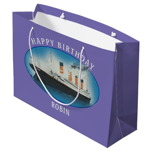 Titanic Birthday Lila RMS White Star Line Schiff Große Geschenktüte (Rückseite Schrägansicht)
