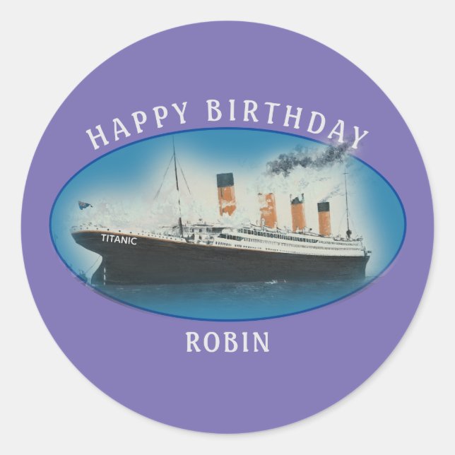 Titanic Birthday Lila RMS White Star Line Schiff Runder Aufkleber (Vorderseite)