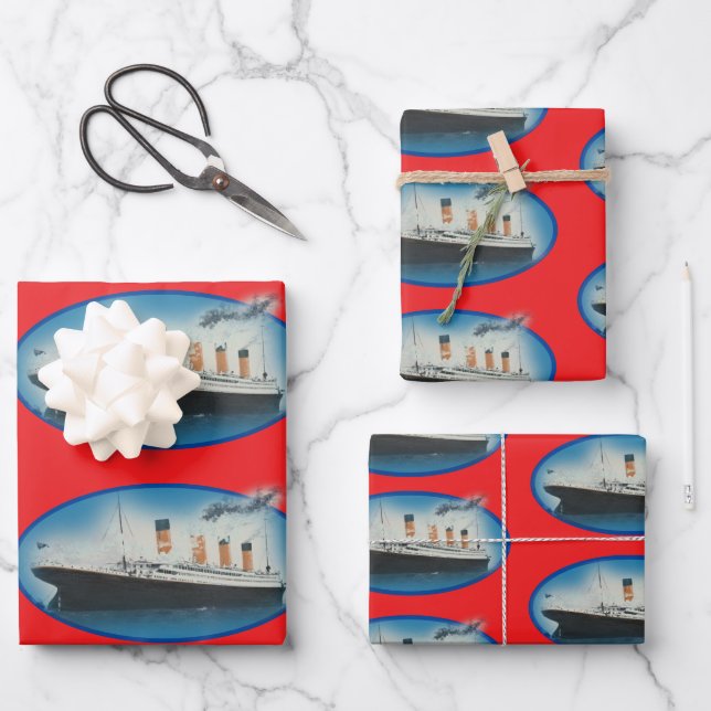 Titanic Birthday Red White Star Line Schiff  Geschenkpapier Set (Vorderseite)