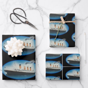 Titanic Birthday Schwarz-weiß Star Line Ship Geschenkpapier Set