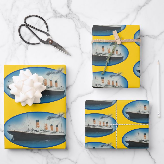 Titanic Birthday Yellow White Star Line Schiff Geschenkpapier Set (Vorderseite)