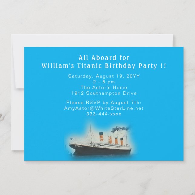 Titanic Blue Birthday White Star Line Schiff Einladung (Vorderseite)