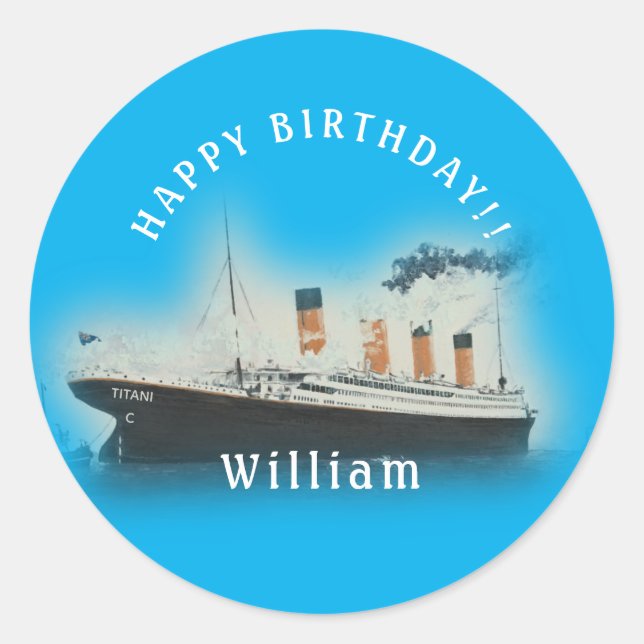 Titanic Blue Birthday White Star Line Schiff Runder Aufkleber (Vorderseite)