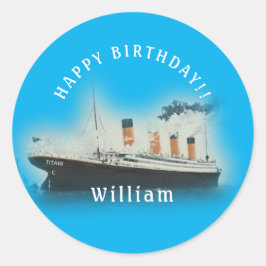 Titanic Blue Birthday White Star Line Schiff Runder Aufkleber