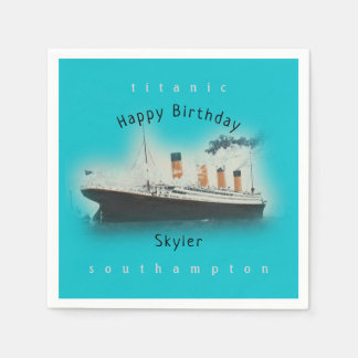 Titanic Ship Happy Birthday Name Aqua Aquamarin Serviette