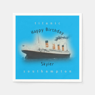 Titanic Ship Happy Birthday Name Ocean Blue Serviette