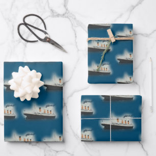 Titanic Vintag Dark Blue Sea White Star Line Schif Geschenkpapier Set