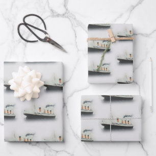 Titanic Vintag Iceberg Gray White Star Line Schiff Geschenkpapier Set