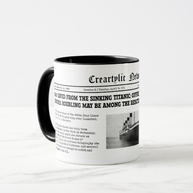 Titanische Nachrichten-Tasse Tasse (Vorderseite Links)