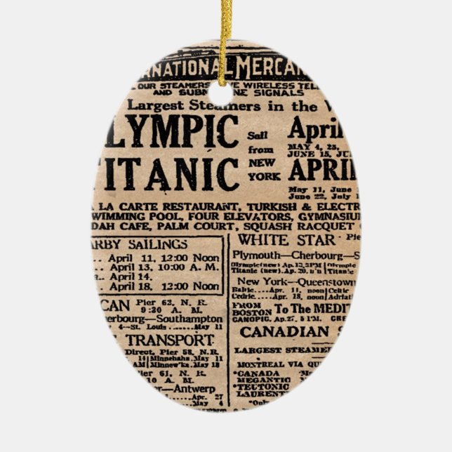 Titanische Zeitungs-Anzeige Keramik Ornament (Vorne)