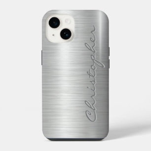 Titanium Silber Glänzender Edelstahl Metall 15 iPhone 14 Hülle