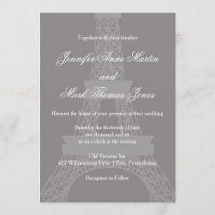 Titanium und White Paris Eiffel Tower Wedding Einladung