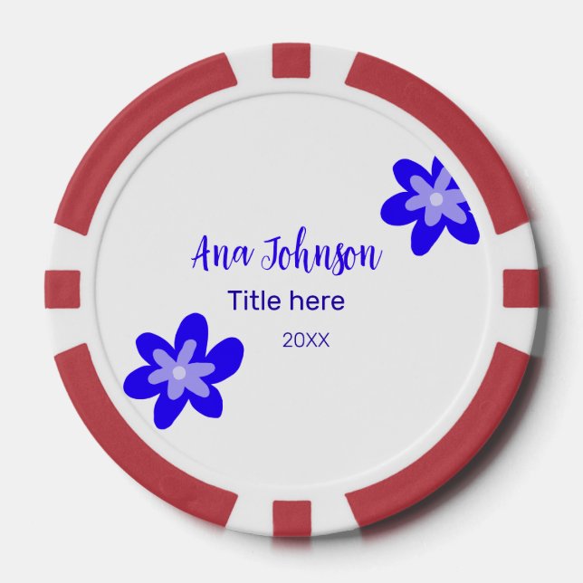 Titel des Doodle-Namens "Blaue Blume" Jahr 20XX Pokerchips (Vorderseite)