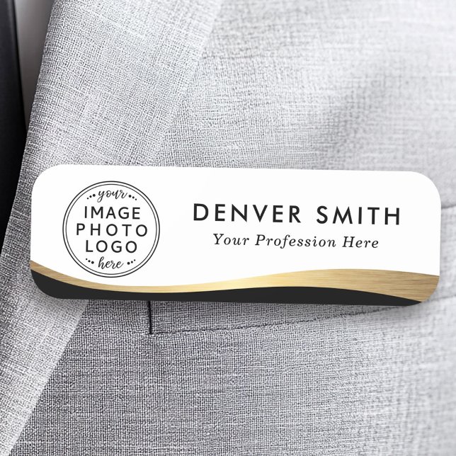 Titel des Logos Schwarz-weiße Imitate Goldener Far Namensschild (Custom logo name tag with black and golden gradient wave)