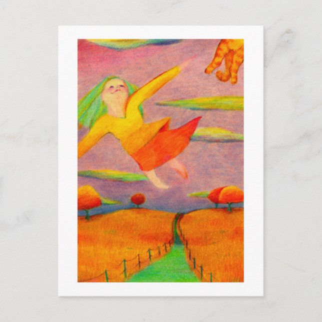 Titel: Flying Girl ~ Spaß PERSONALISIERTE Kunst Postkarte (Vorderseite)