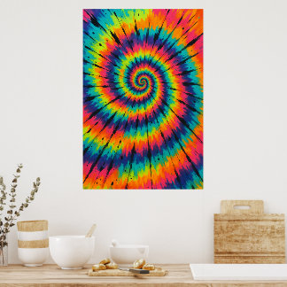Titel: Lebendige Neon-Spiral-Tie-Dye-Kunst Poster