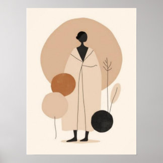 Titel: Minimalistische Frau im weißen Mantel Wandk Poster