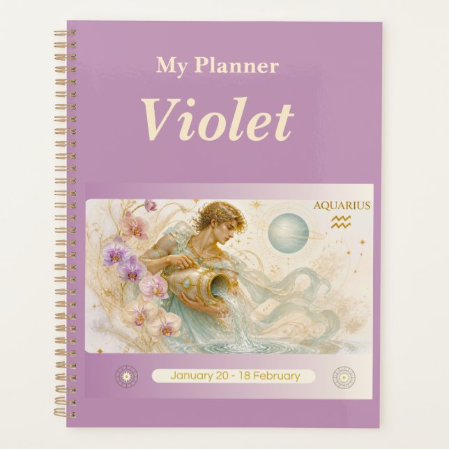 Titel: Personalisierter Wassermann-Sternzeichen-Pl Planer (Vorderseite)