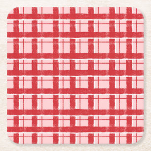 Titel Rosa und rotes texturiertes Karomuster Kl Rechteckiger Pappuntersetzer