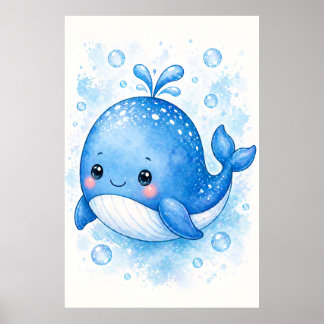 Titel Süße Blauwal-Wasserfarben-Nursery-Kunst Poster